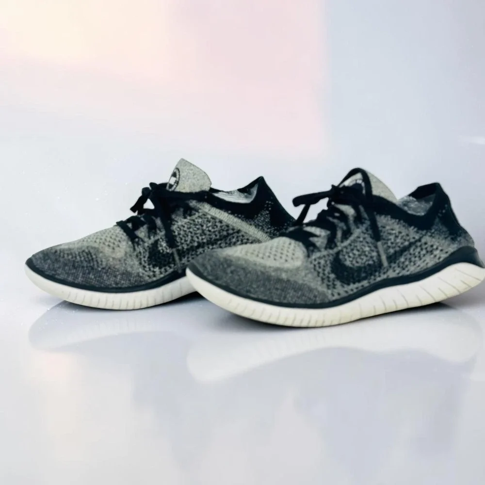 Nike Free RN Flyknit 2018 Oreo Women's Size 7 Black White Running Shoes